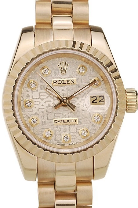 AAA replica watch Pattern Dial DateJust Gold Ribbed Rolex Gold Bezel 0627